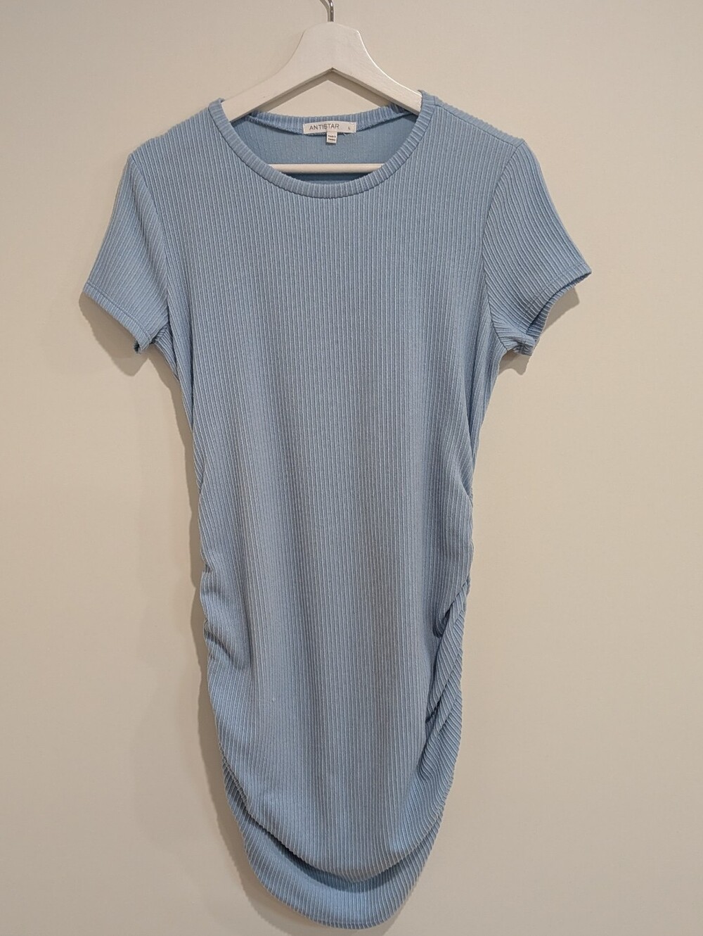 Blue Ribbed T-shirt dress (Large) with ruched sides Softgirl y2k streetwear